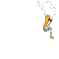 a cartoon person smoking a cigarette on a black background